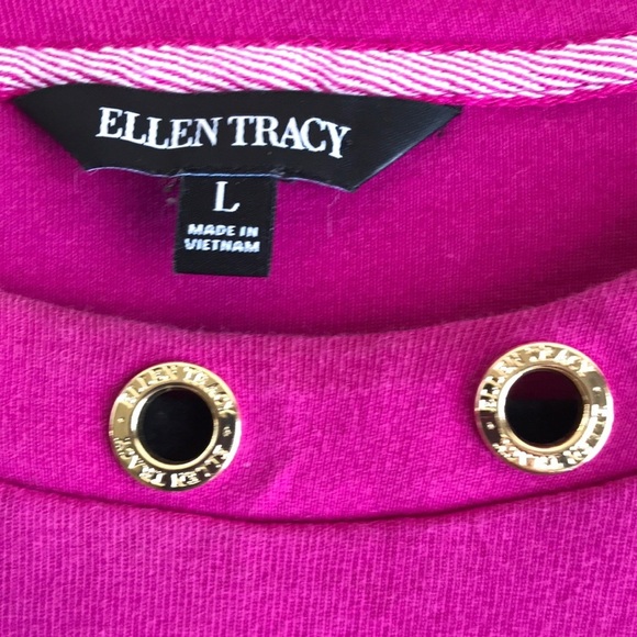 Ellen Tracy hot pink scoop neck top with gold grommets at neckline, size L - Picture 7 of 9